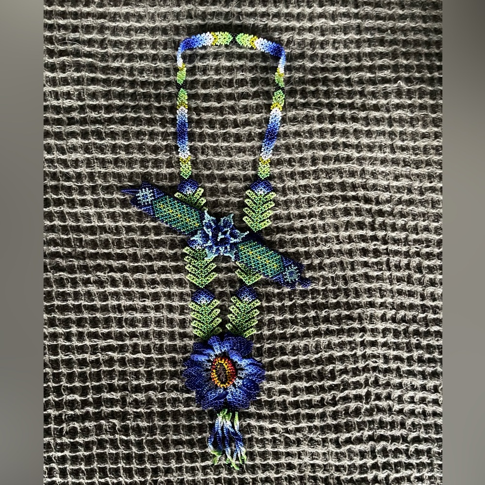 Handcrafted Blue and Green Beaded Necklace and Bracelet Set